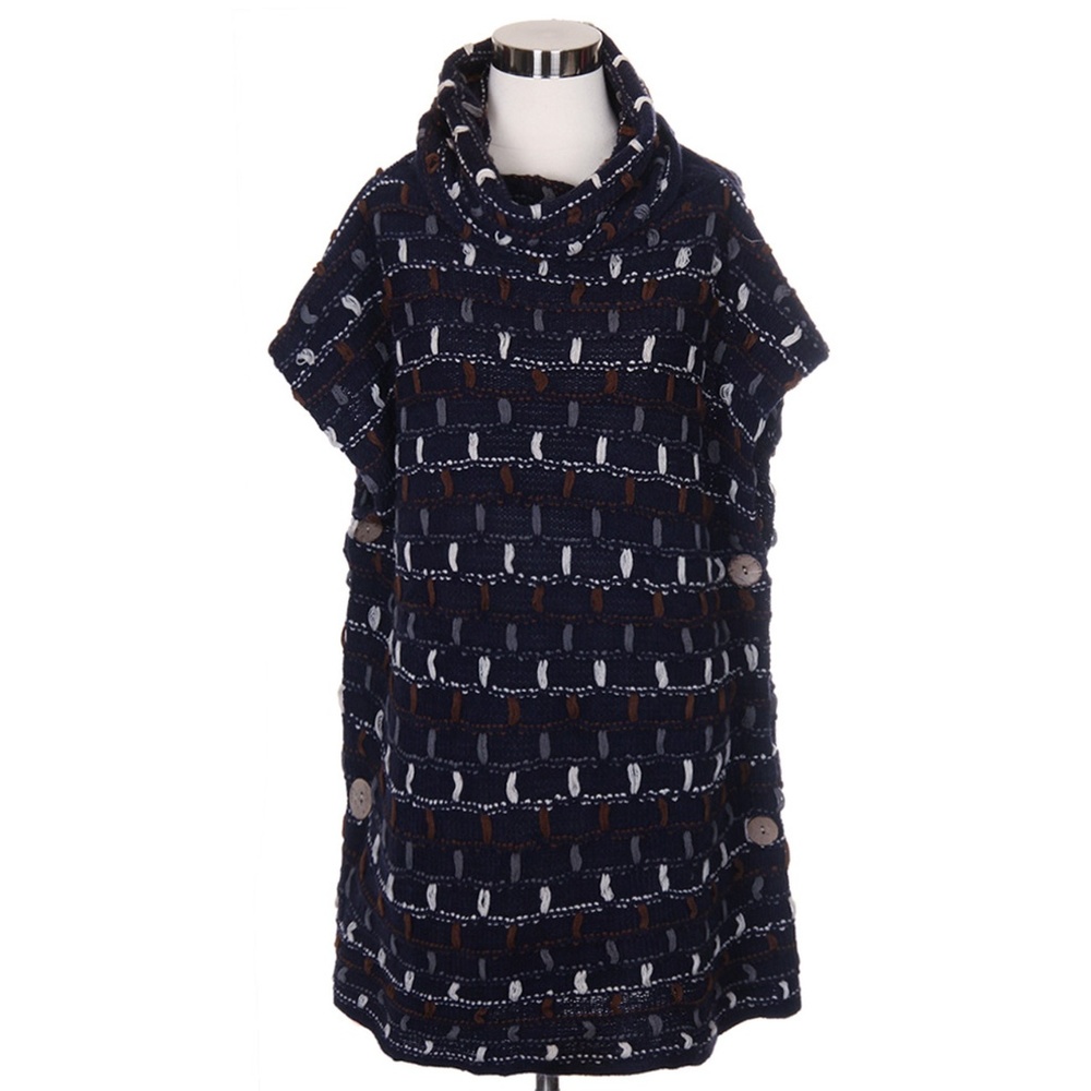 LOF Stitched Accent Cowl Neck Sweater Poncho